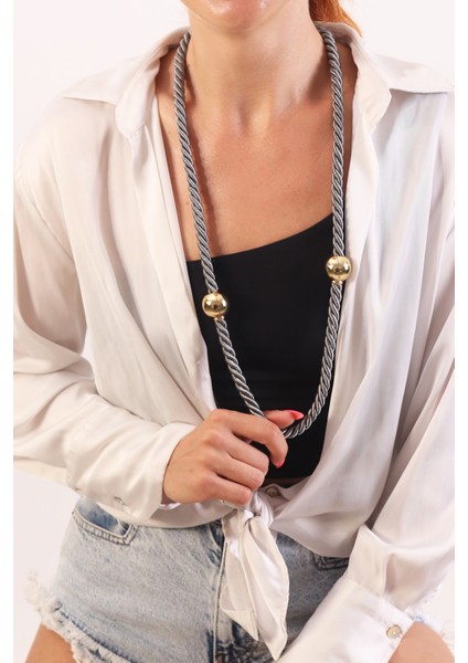 Pınkmark Kadın Gold Top Detaylı Gri 65CM Uzunluk Kolye PMKLY25509