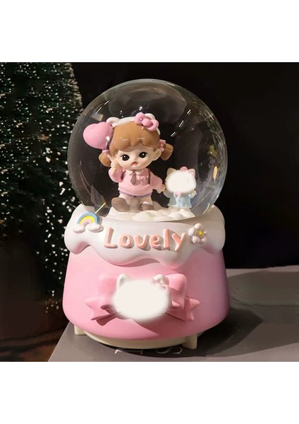 Lovely Kız Figürlü Temalı Işıklı Müzikli Püskürtmeli Büyük Boy Kar Küresi