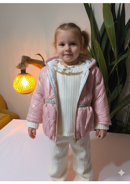 Kız Bebek Montlu Üçlü Takım (Omuzdan Çıtçıtlısweatshirt+ Mont +Pantolon)