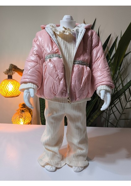 Kız Bebek Montlu Üçlü Takım (Omuzdan Çıtçıtlısweatshirt+ Mont +Pantolon) fiyatları