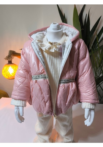 Kız Bebek Montlu Üçlü Takım (Omuzdan Çıtçıtlısweatshirt+ Mont +Pantolon) indirimleri