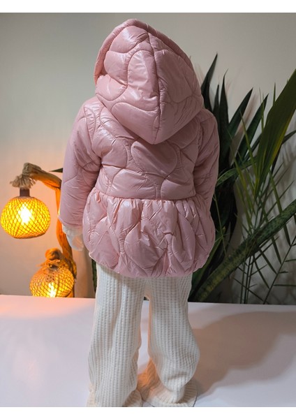 Kız Bebek Montlu Üçlü Takım (Omuzdan Çıtçıtlısweatshirt+ Mont +Pantolon)