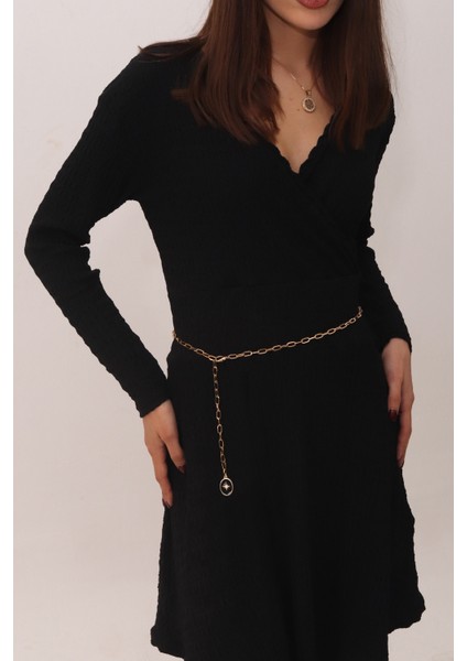 Pınkmark Kadın Gold Siyah Mineli Kutup Yıldızı Ayarlanabilir Zincir Kemer PMKM25795