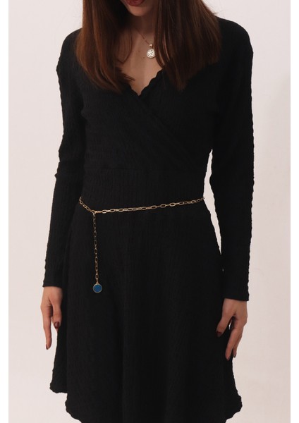 Pınkmark Kadın Gold Mavi Mineli Yuvarlak Ayarlanabilir Zincir Kemer PMKM25792