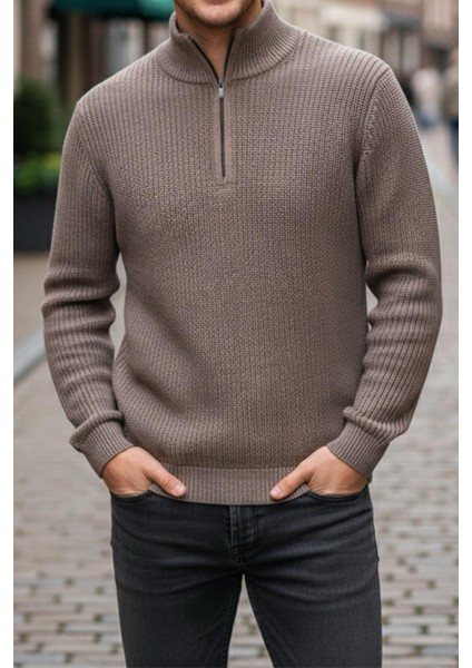 Nex Yarım Fermuarlı Dik Yaka Kalın Erkek Kazak