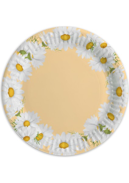 Papatya Temalı Tabak Karton Doğum Günü Tabağı 8'li