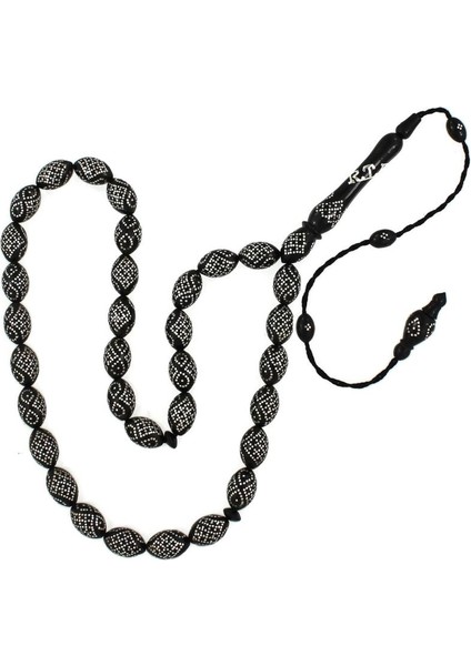 Sistemli Kumpaslı Gümüş Işlemeli Arpa Kesim Erzurum Oltu Taşı Tesbih