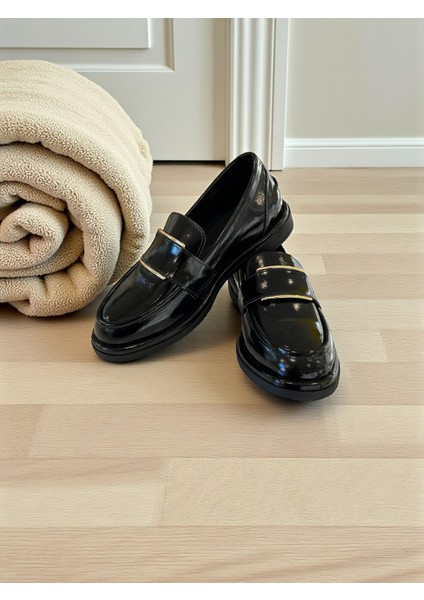 R40224 Siyah Rugan Hakiki Deri Tam Ortopedik Kadın Casual Günlük Ayakkabı modelleri