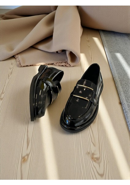 R40224 Siyah Rugan Hakiki Deri Tam Ortopedik Kadın Casual Günlük Ayakkabı fırsatları