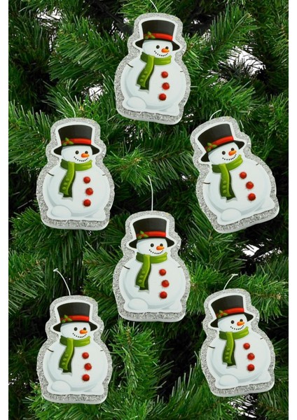 6 Adet Kardan Adam Simli Yılbaşı Ağaç Süsü 10 cm modelleri