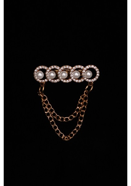 Pınkmark Kadın Gold Inci Zirkon Taşlı Uzun Zincirli Iğneli Yaka Süsü Broş PMBRS25705 modelleri