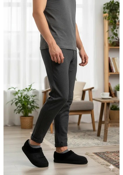 Nordik Erkek Panduf Bohça Fitilli Kadife Kumaş Nakışlı Rahat Yumuşak Taban Kürklü Ev Içi Ayakkabı modelleri