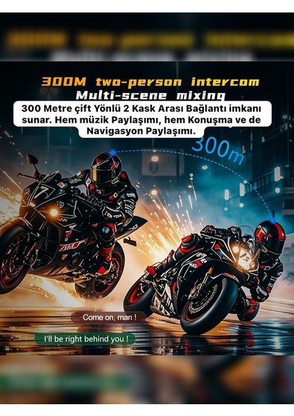 300 mt 2 Eşleşmeli Müzik Paylaşımlı Gürültü Engelleme Özellikli Intrcom Kask Kulaklık Su Geçirmez N3
