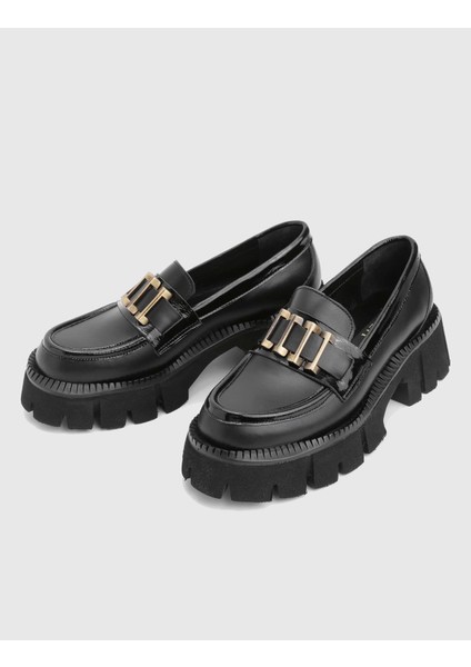 Anto Hakiki Rugan Deri Kadın Siyah Loafer Ayakkabı