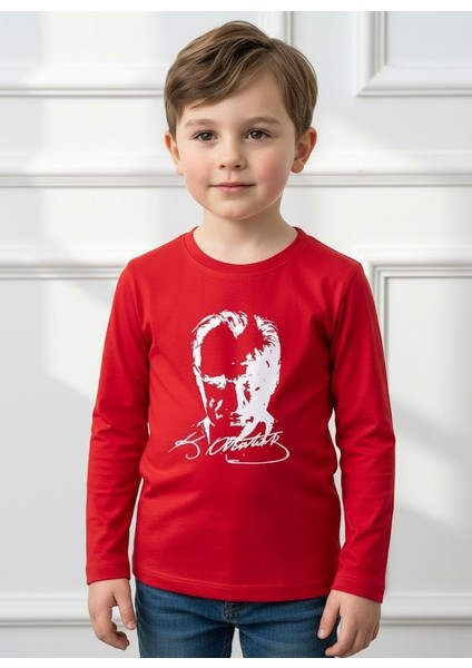 Uzun Kollu Atatürk Baskılı Unisex Çocuk Tişört T-Shirt Body