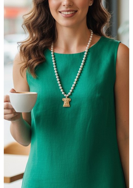 Pınkmark Kadın Gold Kaftan Detaylı Ekru 65CM Uzunluk Inci Kolye PMKLY25512