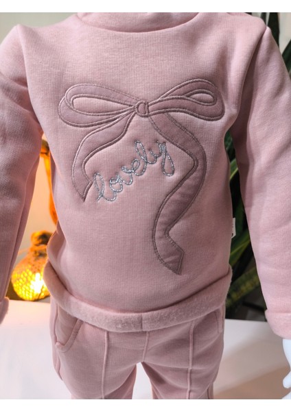 Kız Bebek Peluş Deri Üçlü Takım (Omuzdan Çıtçıtlısweatshirt+Deri Detaylı Kapşonluyelek+Pantolon) fırsatları