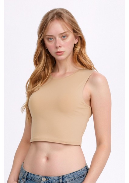 Kadın Giyim Pamuklu & Elastan Kolsuz Bisiklet Yaka Crop LL.01.ILK.109