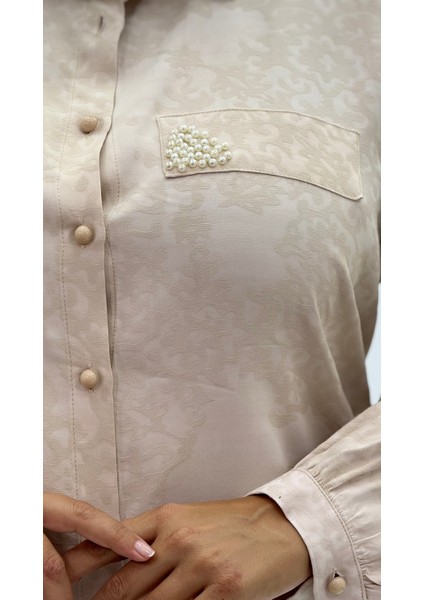 Büyük Beden Düğmeli Inci Detaylı Uzun Kol Oversize Kadın Gömlek indirimleri