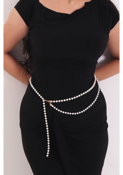 Pınkmark Kadın Gold Inci Iki Sıralı Ayarlanabilir Zincir Kemer PMKM25775