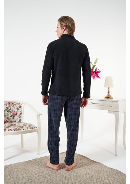Erkek Polar Fermuarlı Üst ve Ekose Alt Pijama Takımı - 24428R fiyatları