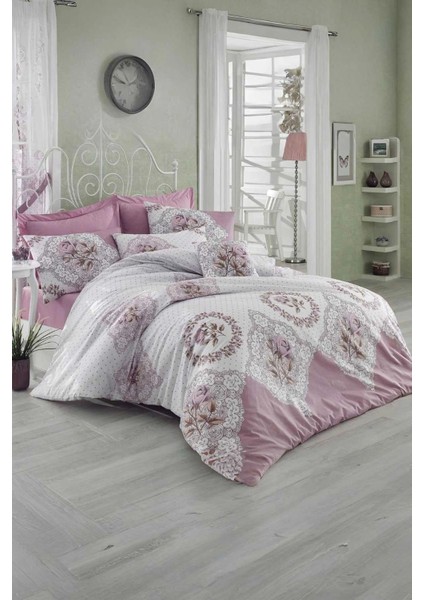 Çift Kişilik Ranforce Nevresim Takımı &AMP;#37;100 Pamuklu Şimal Pembe