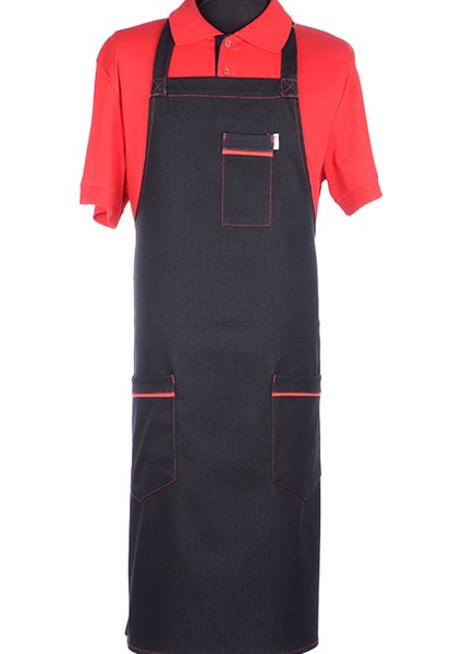 Barista Chef Cafe Aşçı Boydan Önlük Kot Kırmızı Bi̇ye Tokalı Standart fiyatları