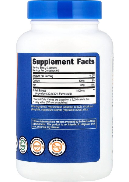 Nutricost Shilajit 1000 Mg 120 Kapsül | Fulvik Asit Içeren Tatlandırılmamış Mumiyo Özütü fiyatları