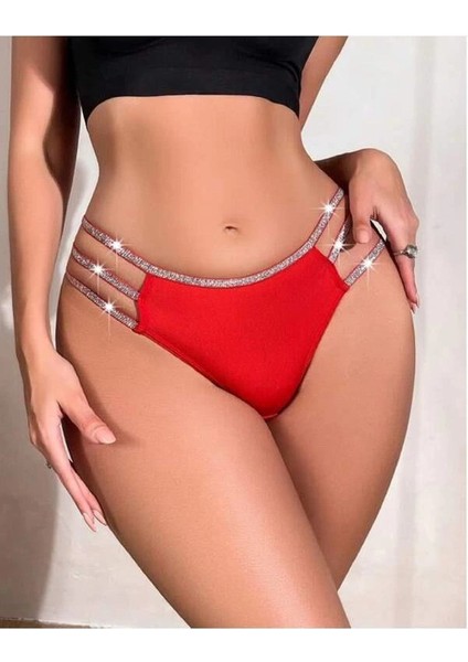 Kadın Fantazi Iç Giyim Kırmızı Simli Yanları Şeritli Şık Fantezi Külot - Şehvetli ve Zarif Tasarım modelleri