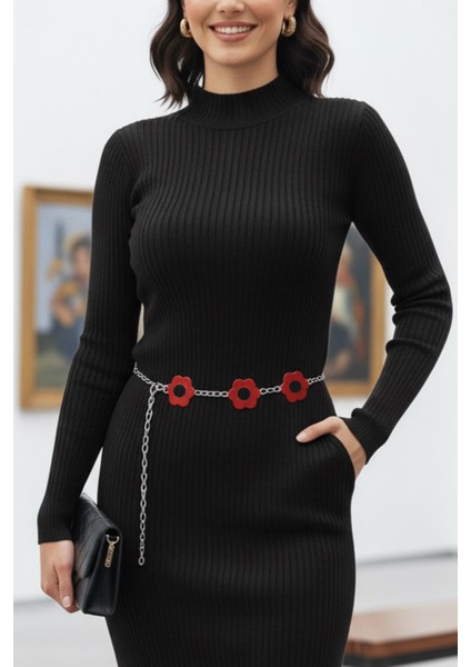 Pınkmark Kadın Gümüş Kırmızı Çiçekli Ayarlanabilir Zincir Kemer PMKM25772 indirimleri