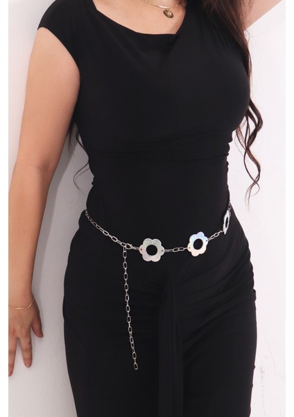 Pınkmark Kadın Gümüş Çiçekli Ayarlanabilir Zincir Kemer PMKM25771