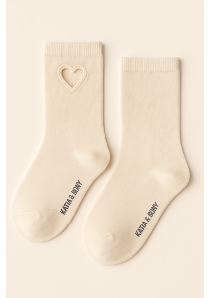 Kadın Kalp Pencereli Soket Çorap Ekru