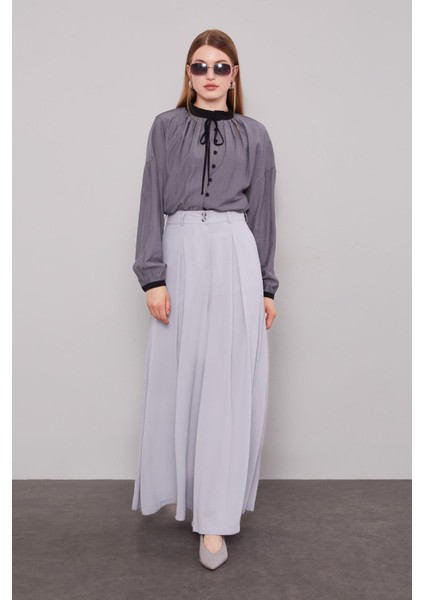 Gri Geniş Paça Piliseli Pantolon Etek fiyatları