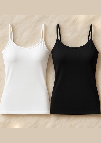 Kadın Giyim Ip Askılı Modal & Pamuklu 2 Adet Siyah - Beyaz Atlet LL.K66.O002.001