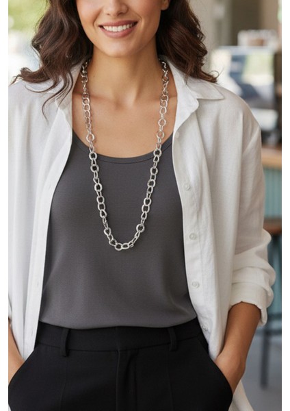 Pınkmark Kadın Gümüş Uzun 75 cm Klipsiz Kaplamalı Kolye PMKL25631