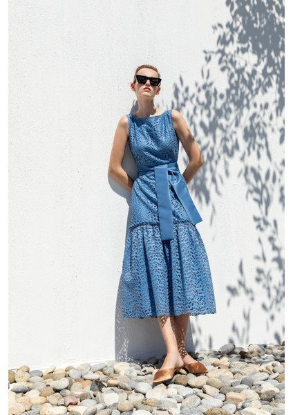 Dantel Örme Kuşaklı Elbise 26W40814 indirimleri