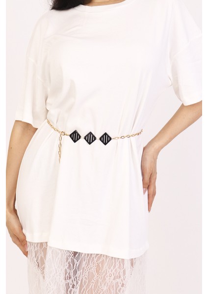 Pınkmark Kadın Gold Siyah Üçgen Desenli Ayarlanabilir Zincir Kemer PMKM25754