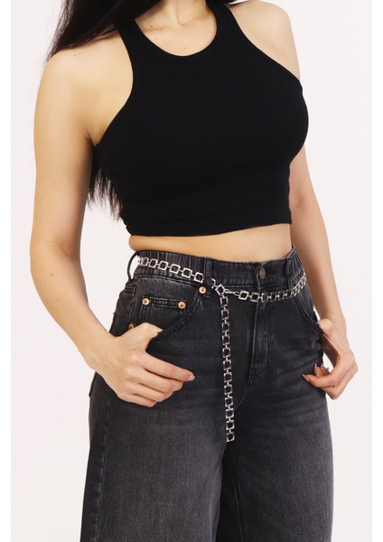 Pınkmark Kadın Gümüş Kare Desenli Ayarlanabilir Zincir Kemer PMKM25760