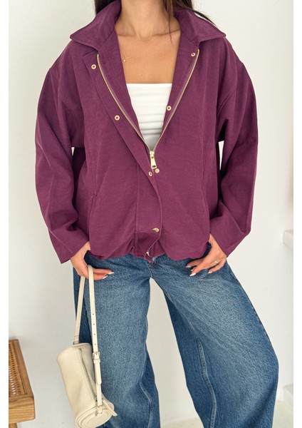 Kadın Fermuarlı Altın Düğmeli Mont– Structured Style fiyatları