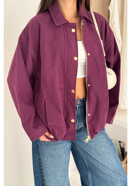 Kadın Fermuarlı Altın Düğmeli Mont– Structured Style modelleri