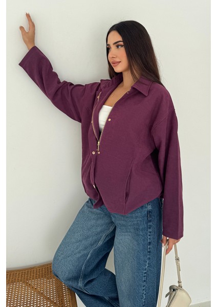 Kadın Fermuarlı Altın Düğmeli Mont– Structured Style fırsatları