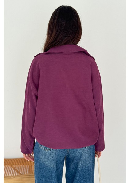 Kadın Fermuarlı Altın Düğmeli Mont– Structured Style