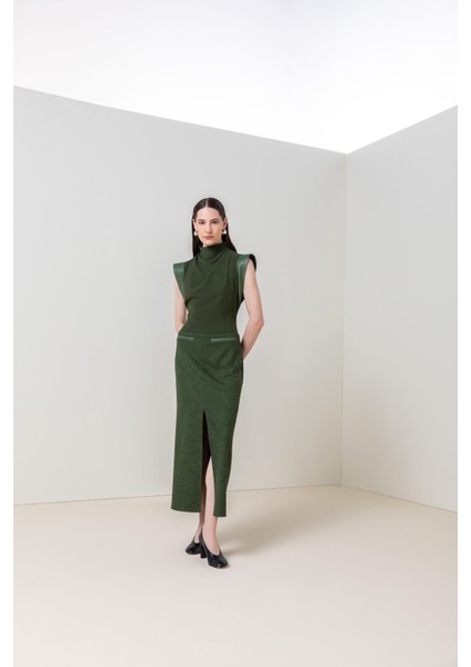 Yüksek Yaka Drapeli Elbise 26W40887