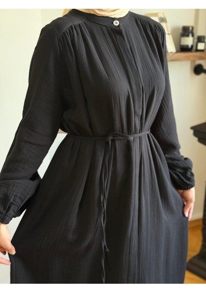 Tam Boy Düğmeli Müslin Ferace 5102