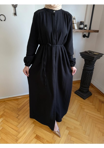 Tam Boy Düğmeli Müslin Ferace 5102 indirimleri