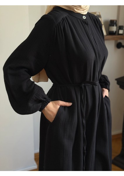 Tam Boy Düğmeli Müslin Ferace 5102