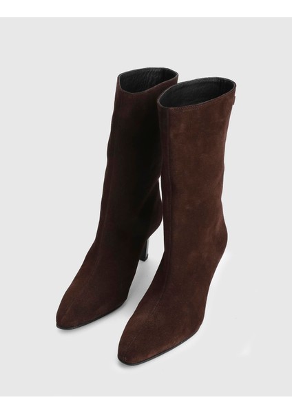 Alvina Hakiki Süet Deri Kahverengi Kadın Topuklu Bot