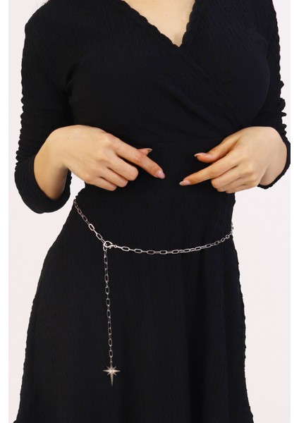 Pınkmark Kadın Gümüş Kutup Yıldızı Sallantılı Ayarlanabilir Zincir Kemer PMKM25756