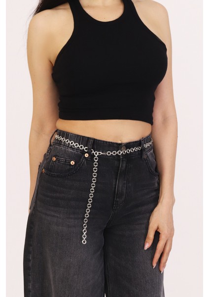 Pınkmark Kadın Gümüş Yuvarlak Desenli Ayarlanabilir Zincir Kemer PMKM25761