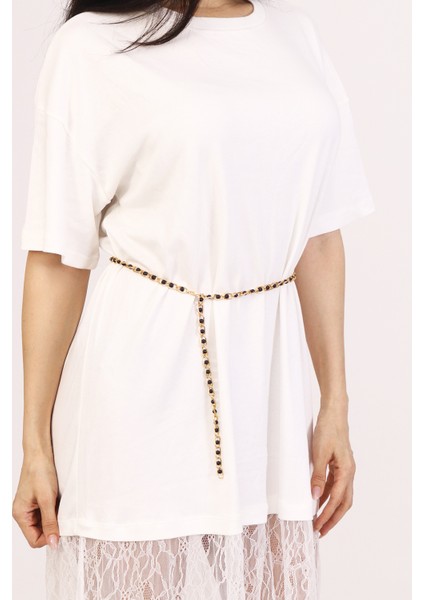 Pınkmark Kadın Gold Siyah Sıra Incili Ayarlanabilir Zincir Kemer PMKM25752